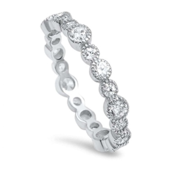 Trendy Round Cz Eternity Band .925 Sterling Silver - Picture 1 of 2